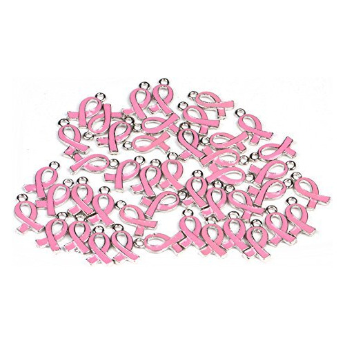 15x10mm Ribbon Pendant Breast Cancer Awareness Charms B...