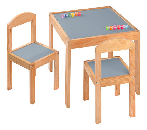 Dos Sillas De Madera Con Mesa Moderna Tamaño Infantil