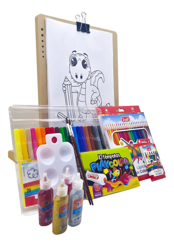 Kit Arte Niños Set Infantil + Dibujos Para Colorear Dinosaur