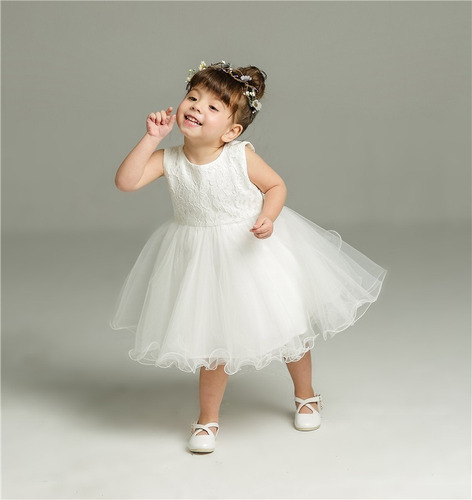 Vestido infantil menina bebê Princesa Festa Casamento batizado Renda Manga  Curta Branco Premium Luxo - Auhe Kids