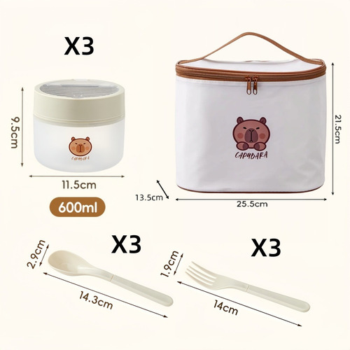 Fiambrera Con Estampado De Capibara Con 3 Compartimentos