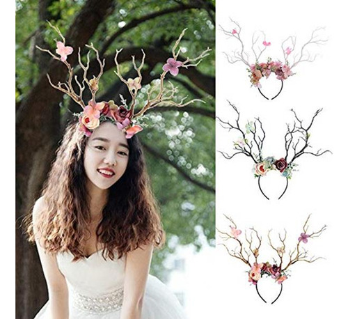 Xidajie - Diadema De Flores Con Cuernos De Ciervo Para Hallo