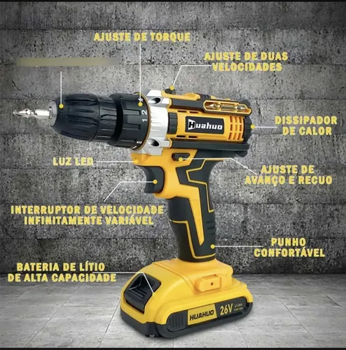 Parafusadeira Furadeira Bateria Huahuo 26v G1-yz-1 | Frete grátis