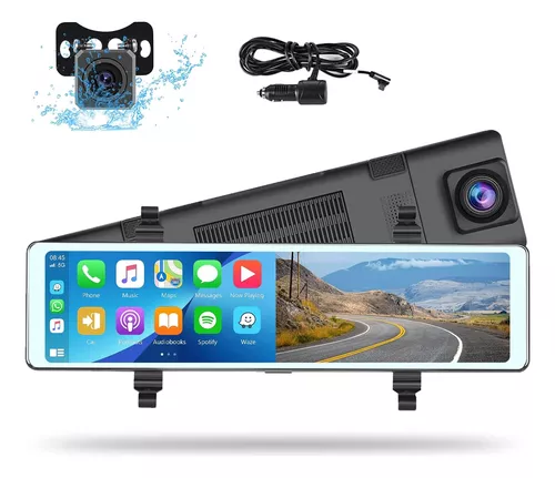 Cámara inalámbrica Carplay Android Auto Dash Cam, 11.26 pulgadas espejo  retrovisor cámara frontal y trasera para coche HD IPS pantalla táctil