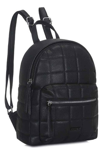 Mochila Urbana Mujer Trendy Cuero Ecológico Cuadros Negra