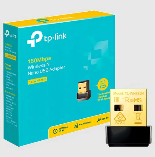 Adaptador Wifi Usb Nano Inalámbrico 150mbps Wn725n Tplink Gk · Negro