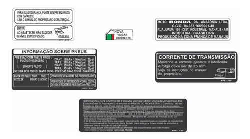 Xr 250 - Tornado - Etiquetas De Advertência - Frete Grátis