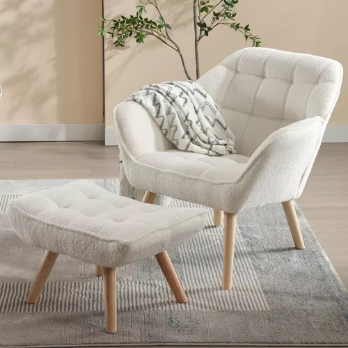 Silla decorativa con otomana, silla de sala y juego otomano, silla de club  de tela moderna, asiento tapizado para sala de estar, dormitorio