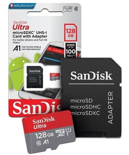 Cartão De Memória 128gb Sandisk Microsd Ultra A1 Speed