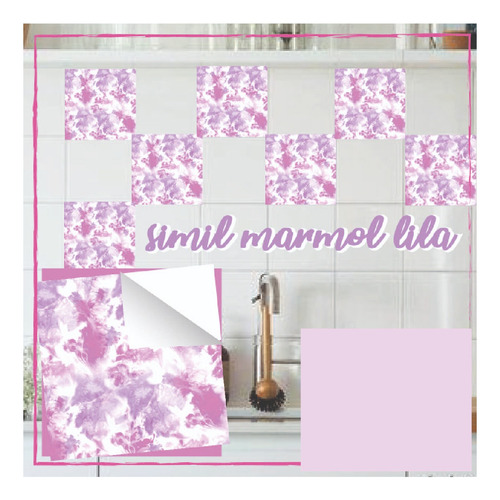 Pack Vinilos Símil Mármol Lila Azulejos Cocina