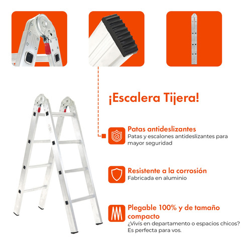 Escalera De Aluminio Tijera 8 Escalones 2,22 Gardenlife