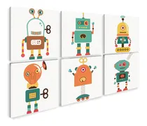 Comprar Set 3 Cuadros Cuarto Niños De Robots En Canvas No Toxicos 
