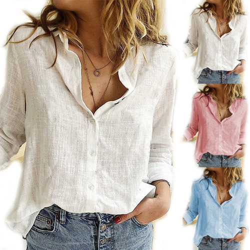 Blusas De Mujer Tallas Grandes Camisa Larga De Lino Y