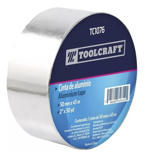 Cinta Adhesiva Aluminio Rollo 45m Toolcraft Tc1076