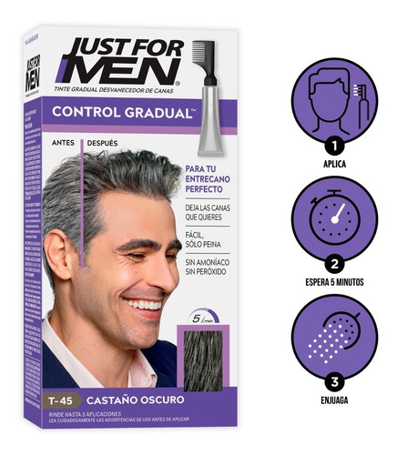 Kit Tinte Just For Men Touch of grey tono t-45 castaño oscuro para cabello x 40g