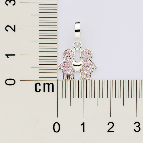 Berloque Duas Meninas De Prata 925 Rosa; 840152 Rommanel Cor Rosa