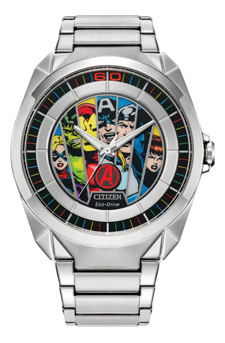 Reloj Citizen Eco Drive Marvel Avenger Aw2080-64w E-watch Color de la correa Plateado