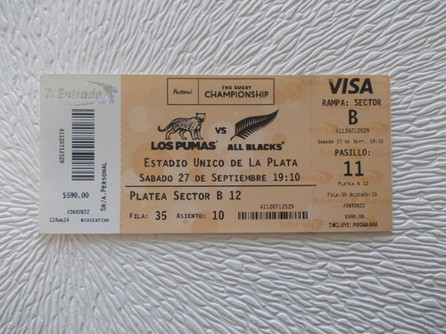 8251- Entrada Coleccion Usada Los Pumas/ All Blacks Año 2014