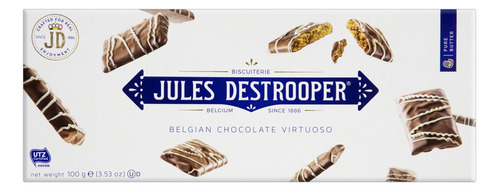 Biscoito com Canela Cobertura Chocolate ao Leite e Branco Jules Destrooper Caixa 100g