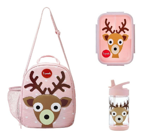 Imagem 1 de 4 de Kit Lancheira Garrafinha Pote Bento Box 3 Sprouts Rena Alce