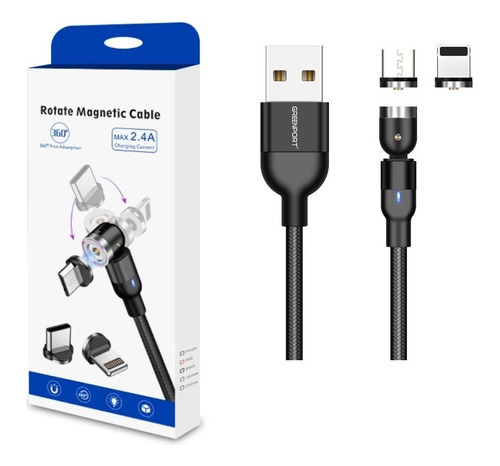 Cable Carga Magnético 2a 540 Micro Usb + Tipo-c + Ios /2 Mts