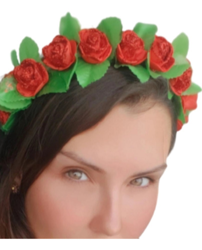 Tiara De Flores Rosas Vermelhas Com Glitter Daminha Florista