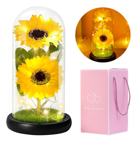 Regalo Para Mujer Girasol Flores Eternas Artificiale Con Luz