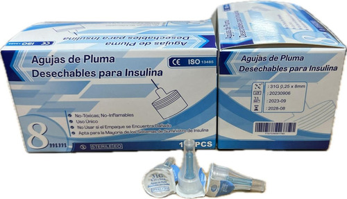 Agujas Para Pluma De Insulina Ziboject 31g X 8mm Cajax100 Un