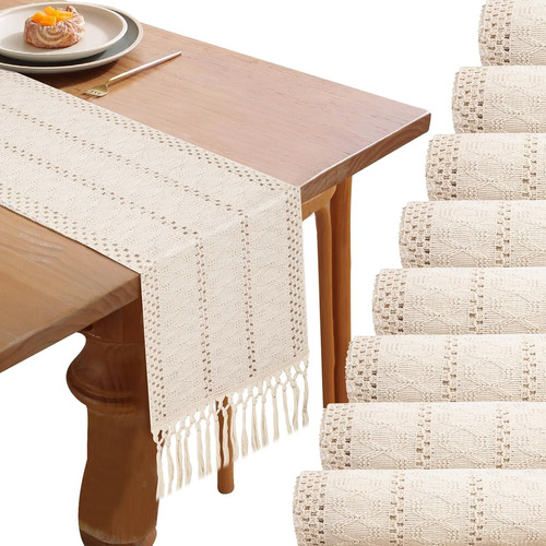 Paquete De 8 Caminos De Mesa De Macramé De 71 Pulgadas Con B