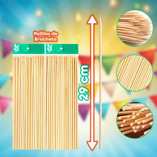 100 Palillos Bambu Bocadillo Chef Lujo Catering Broche 30cm