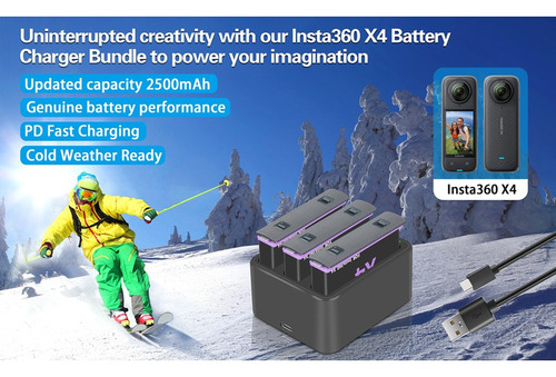 Js Batería Y Cargador De Cámara Compatible Con Insta360 X4