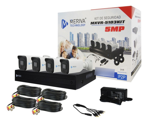 Kit De 4 Camaras 5mpx Metálicas Meriva Color Blanco