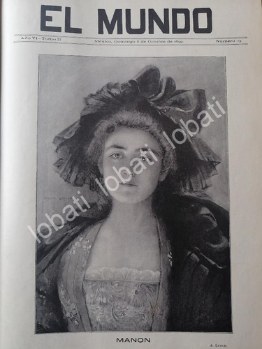 Cartel Vintage Portada Antigua De A. Lynch. 1899 Manon /arte