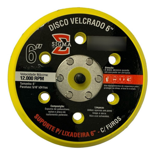 Disco Velcrado 6  C/ Furos Suporte Para Lixadeira Sigma