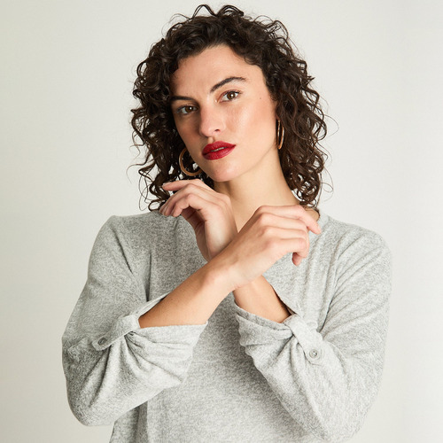 Polera Lanilla Aplicación Gris Mujer Moda Hasta Xxxl