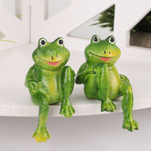 A Decoración De Estatua De Ranas De Resina 2piezas Para