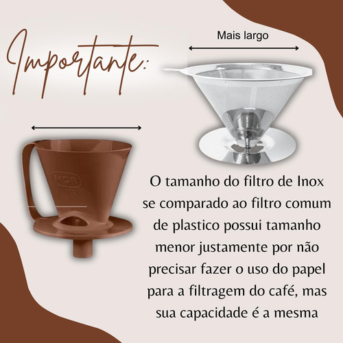 Coador Filtro De Café Aço Inox N103 Grande Com Suporte