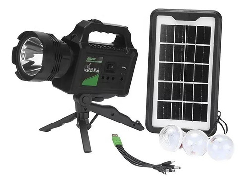 Kit Solar Emergencia Camping 220v Usb 3 Ampolletas Linterna Color Negro - 220054