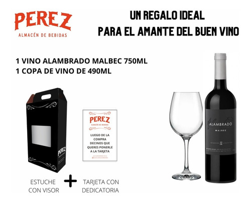 Vino Alambrado Malbec 750 Ml + Copa Vino - Perez Tienda -