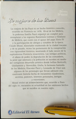 La Conjura De Los Pazzi Novela Histórica Claude Mossé (Usado)