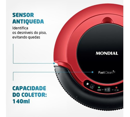Robô aspirador e passa pano Mondial Fast Clean RB-01 vermelho e preto 127V/220V