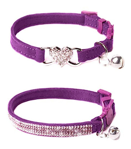 Upaw Rhinestone Collar Para Gato 2 Unidades Color Morado