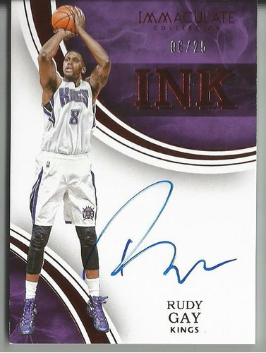 2015-16 Immaculate Ink Ruby Rudy Gay /25 Autografo Kings