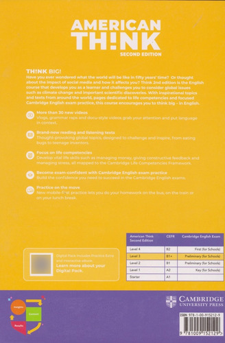 American Think 3 Students Book 3 With Workbook Digital Pack B1+, De Herbert Puchta. Editorial Cambridge, Tapa Blanda, Edición Second Edition En Inglés, 2022