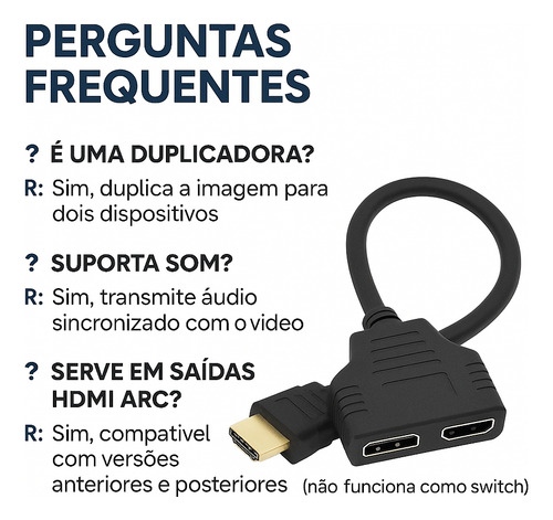 Cabo Hdmi Splitter Divisor Duplicador Y 1 Macho Para 2 Fêmea