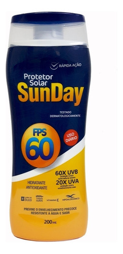 Protetor solar Sunday FPS60 1 unidade de 200mL