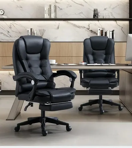 Silla De Escritorio Ergonómica Reclinable Premium De Cuero Negro Eco Cuero