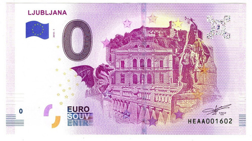 Billete 0 Euros Souvenir, Ljubljana, Eslovenia, 2018