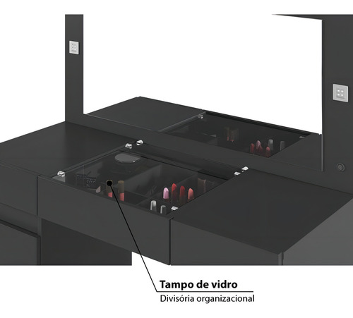 Penteadeira Camarim Studio Com 3 Gavetas E 2 Portas - Preto