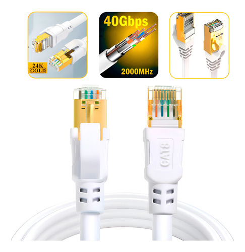 Cable De Red Cat8 Aspor Utp Oro 24k 1.5mts Wifi7 40gbps Sftp